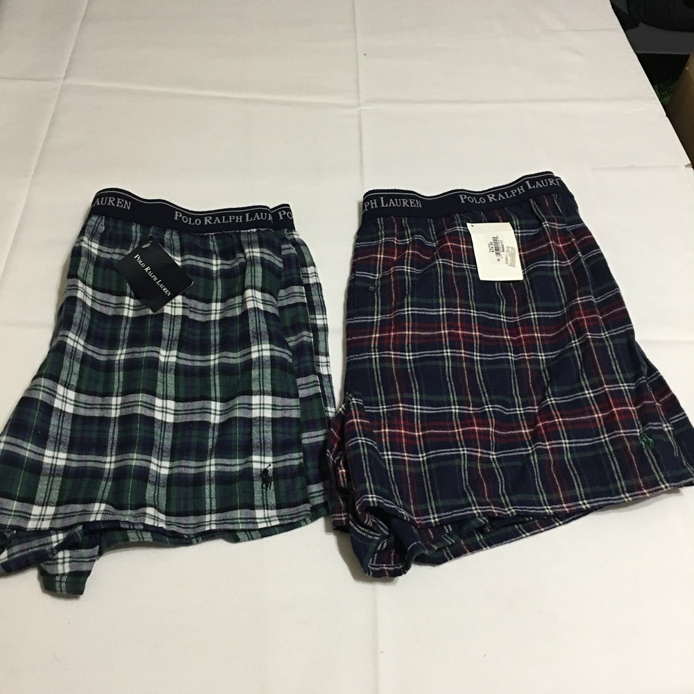 Lot of 2 Polo Ralph Lauren Boxers Men Large and XL Green Red Plaid Cotton NWT